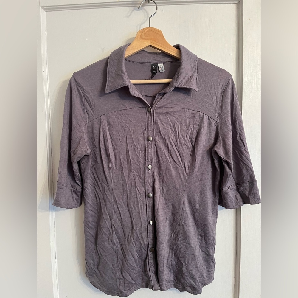 Ibex Polo Merino Wool Top Women Size Medium Purple Short Sleeve